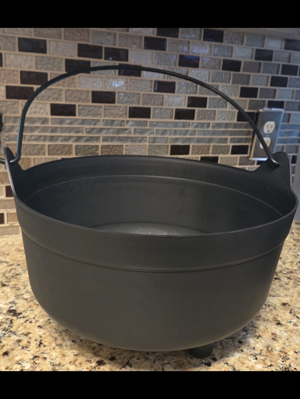 14" Witch's Black Plastic Cauldron Spooky Halloween Decor Candy Bowl